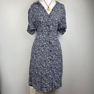 VTG 90s Floral Button Down Dress in Navy Women's Size Large